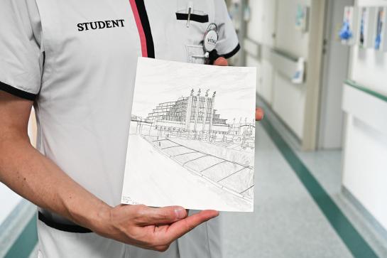 Leerwerkplek - Niki De Block - tekening Heizel Hal 5 van zoontje Jules